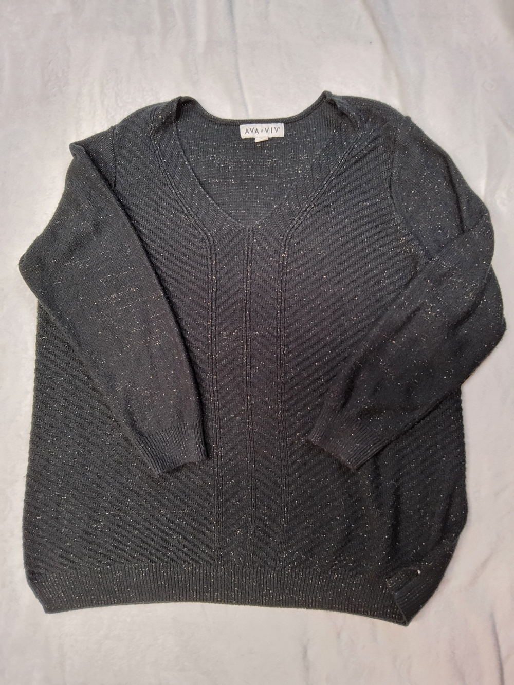 AVA + VIV Black Sparkle V‑Neck Sweater